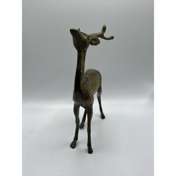 Ornate Brass 7” Deer Buck 5” Doe Set Of 2 Figurines Patina - Picture 16 of 16